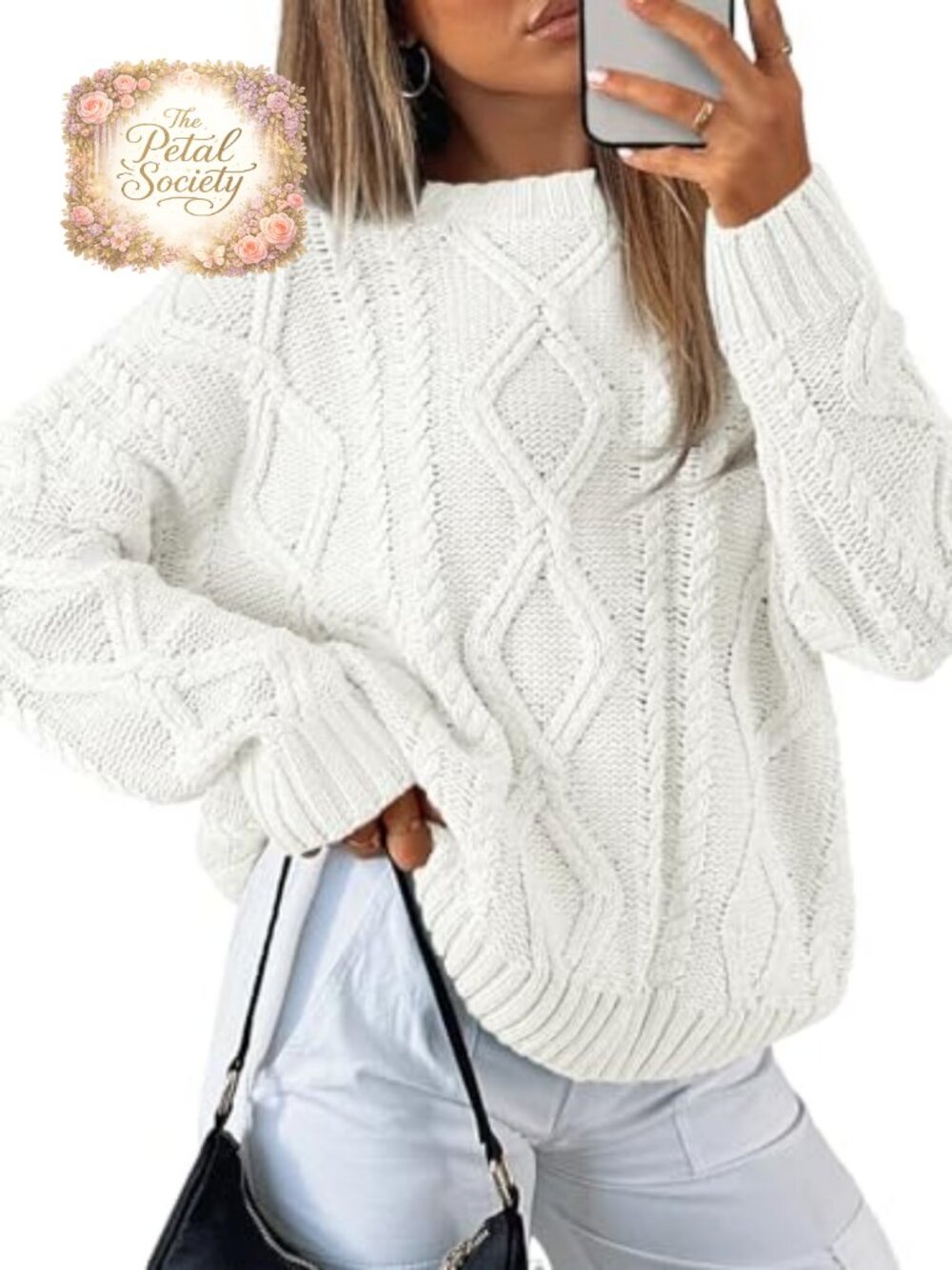 Cable Knit Oversized Sweater Pullover Crew Neck Long Sleeve Fall Layering